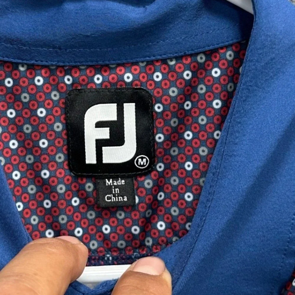 FootJoy Mens Golf Polo Shirt Medium Maroon Blue Geometric Print Short Sleeve FJ